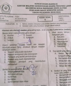 Beredar Soal Penilaian Akhir Semester Madrasah Aliyah Cantumkan Soal khalifah
