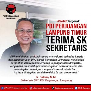 DPD PDI Perjuangan Lampung Berikan SK Sekretaris Kepada DPC PDI Perjuangan Lampung Timur