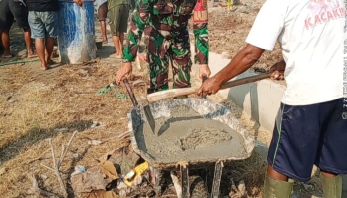 Semangat Gotong Royong Tak Pernah Pudar, Babinsa Koramil 421-06/Natar dan Warga Negararatu Bangun Talud Bersama