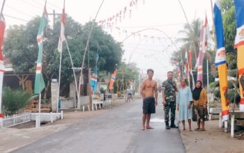 Sambut HUT ke-81 RI, Babinsa Rulung Raya Bahu Membahu Bersama Warga Hiasi Jalan Desa