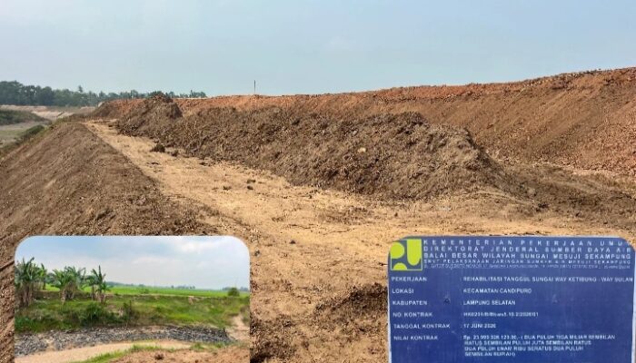 Diduga Gunakan Sedimen Tanah dan Batu Lama, Proyek Rehabilitasi Tanggul Way Ketibung–Way Sulan Dipertanyakan