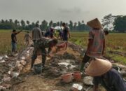 Tak Sekadar Mendampingi, Babinsa Kalisari Ikut Adukan Semen Bangun Talud